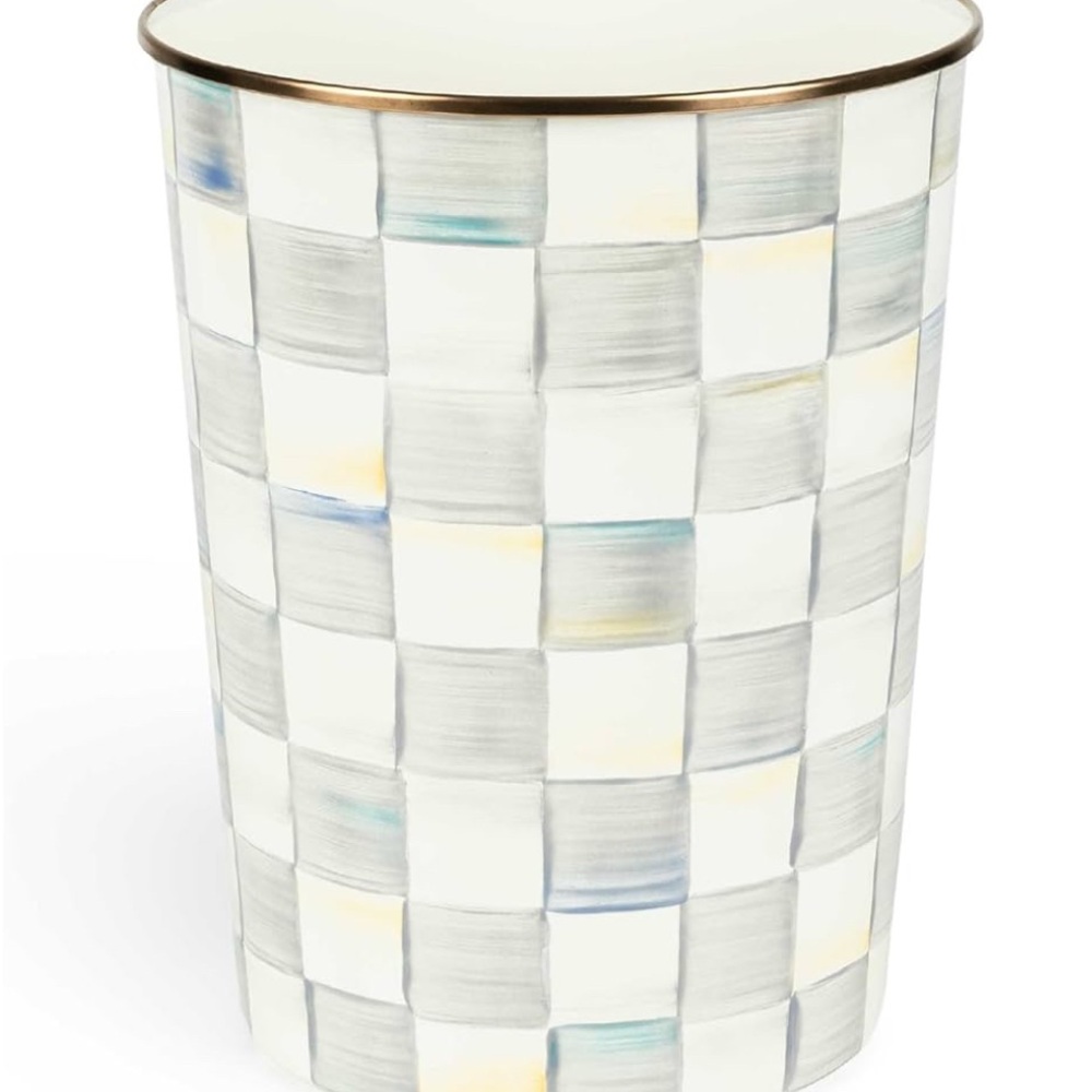MacKenzie-Childs Sterling Check Enamel Waste Paper Basket